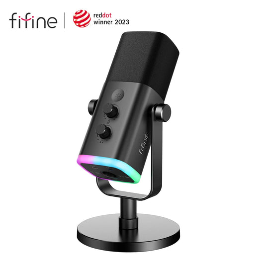 FIFINE USB/XLR Dynamic Microphone with Touch Mute Button, Headphone Jack, I/O Controls, for PC, PS5/4 Mixer, AM8 Gaming Mic Amplifier 