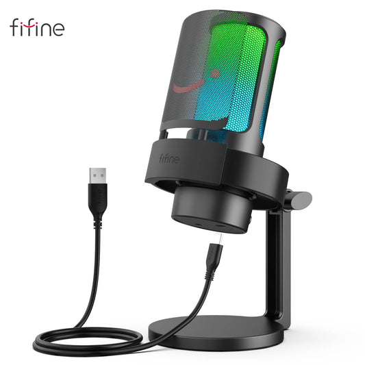 FIFINE USB Microphone for Recording and Streaming on PC and Mac, Headphone Output and Touch Mute Button, Mic with 3 Modes RGB-A8 