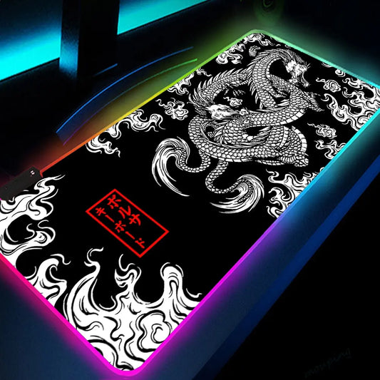 XXL RGB Dragon Gaming Mouse Pad HD Black Desk Mat Gamer Accessories LED Light Large Mouse Pads Computer Carpet for PC with Backlight 